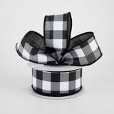 1.5"x10yd Striped Check On Royal Burlap, Black/White  OC27