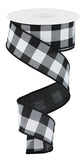 1.5"x10yd Striped Check On Royal Burlap, Black/White  OC27