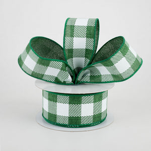 1.5"x10yd Striped Check On Royal Burlap, Emerald Green/White  NV12