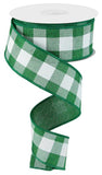 1.5"x10yd Striped Check On Royal Burlap, Emerald Green/White  NV12