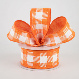 1.5"x10yd Striped Check On Royal Burlap, Orange/White  OC35