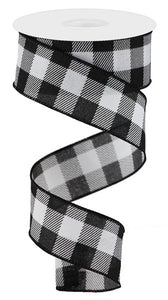 1.5"x10yd Plaid Check On Royal Burlap, White/Black  BT2