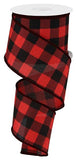 2.5"x10yd Plaid Check On Royal Burlap, Black/Red  AP18