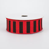 1.5"X10yd Medium Horizontal Stripe On Royal, Red/Black - KRINGLE DESIGNS