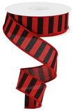 1.5"X10yd Medium Horizontal Stripe On Royal, Red/Black - KRINGLE DESIGNS