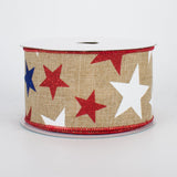 2.5"x10yd Glitter Stars On Royal Burlap, Light Beige/Red/White/Navy  BT9