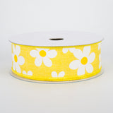 1.5"x10yd Flower Daisy Bold Print On Royal Burlap, Yellow/White/Yellow  MA7