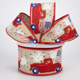 2.5"x10yd Patriotic Truck On Royal Burlap, Buff/Red/Blue  MA3