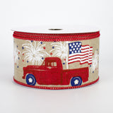 2.5"x10yd Patriotic Truck On Royal Burlap, Buff/Red/Blue  MA3
