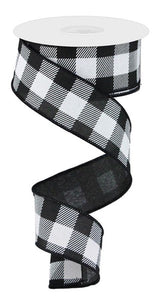 1.5"x50yd Striped Check On Royal Burlap, Black/White  WL50