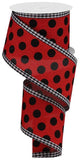 2.5"x10yd Medium Polka Dot On Royal Burlap Gingham Edge, Red/Black/White  M13