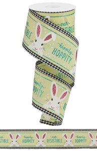 2.5"x10yd Peeking Bunny On Royal w/Gingham Edge, Yellow/Cream/Pink/White  F21