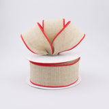 1.5"x10yd Royal Burlap, Natural/Red Edge  OB8
