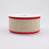 1.5"x10yd Royal Burlap, Natural/Red Edge  OB8