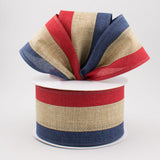 2.5"x10yd 3 Color 3 In 1 Royal Burlap, Burgundy/Beige/Navy  JY2