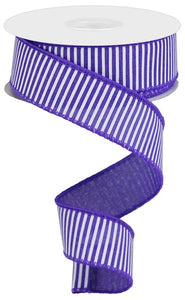 1.5"x10yd Horizontal Stripes On Royal Burlap, New Purple/White  OC15