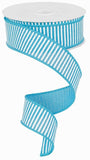 1.5"x10yd Horizontal Stripes On Royal Burlap, Turquoise/White  MA28