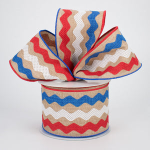 2.5"x10yd Ricrac, Light Tan/Red/White/Blue  MA28