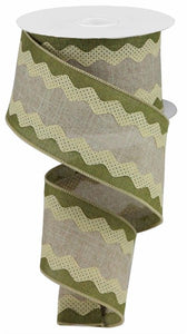 2.5"x10yd 2-In-1 Ricrac On Royal Burlap, Fern Moss/Natural/Tobacco  OC28