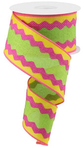 2.5"x10yd 3-In-1 Ricrac On Royal Burlap, Lime/Yellow/Fuchsia  OC1