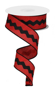 1.5"x10yd Ricrac On Cross Royal Burlap, Red/Black  AP21