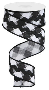1.5"x10yd Diagonal Check On w/Ricrac Royal Burlap, White/Black  M12