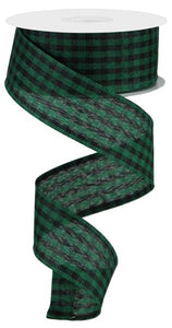 1.5"x10yd Gingham Check, Emerald Green/Black  O62