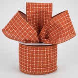 2.5"x10yd Raised Stitched Squares On Royal Burlap, Rust/Cream  B200