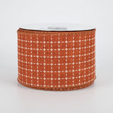 2.5"x10yd Raised Stitched Squares On Royal Burlap, Rust/Cream  B200