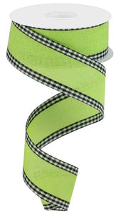 1.5"x10yd Royal Burlap Gingham Edge, Bright Green/Black/White  BT3