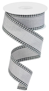 1.5"x10yd Royal Burlap Gingham Edge, Light Grey/Black//White  MY21