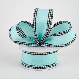 1.5"x10yd Royal Burlap Gingham Edge, Ice Blue/Black/White  AP12