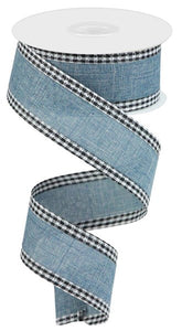 1.5"x10yd Royal Burlap Gingham Edge, Faded Denim/Black/White  B120