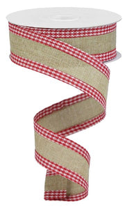 1.5"x10yd Royal Burlap Gingham Edge, Light Beige/Red/White  J36