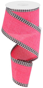 2.5"x10yd Royal Burlap w/Gingham Edge, Hot Pink/Black/White  B68
