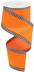 2.5"x10yd Royal Burlap w/Gingham Edge, Bright Orange/Black/White  B67