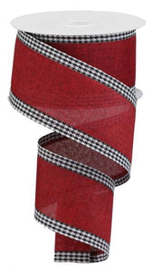 2.5"x10yd Royal Burlap w/Gingham Edge, Burgundy/Black/White  O55