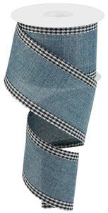 2.5"x10yd Royal Burlap w/Gingham Edge, Faded Denim/Black/White  B60
