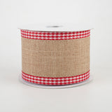 2.5"x10yd Royal Burlap w/Gingham Edge, Light Beige/Red/White  OC19