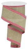2.5"x10yd Royal Burlap w/Gingham Edge, Light Beige/Red/White  OC19
