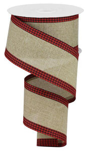 2.5"x10yd Royal Burlap w/Gingham Edge, Light Beige/Red/Black  J53