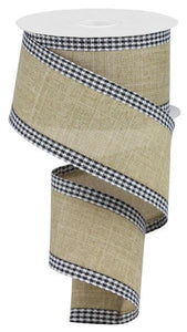 2.5"x10yd Royal Burlap w/Gingham Edge, Light Beige/Black/White  O42