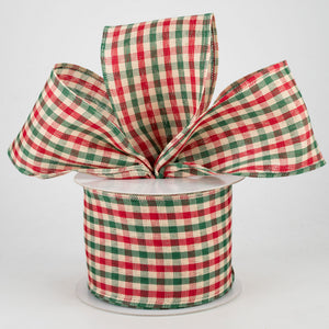 2.5"x10yd Woven Gingham Check, Red/Emerald Green/Cream  B3