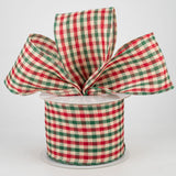 2.5"x10yd Woven Gingham Check, Red/Emerald Green/Cream  B3