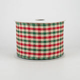 2.5"x10yd Woven Gingham Check, Red/Emerald Green/Cream  B3