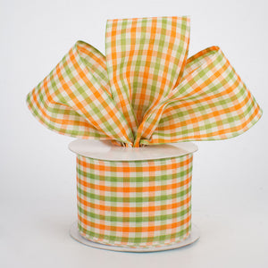 2.5"x10yd Woven Gingham Check, Orange/Moss/Ivory  B8