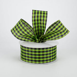 1.5"x10yd Woven Gingham Check, Lime Green/Black  FF12