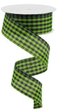 1.5"x10yd Woven Gingham Check, Lime Green/Black  FF12