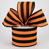 2.5"x10yd Vertical Stripe On Cross Royal Burlap, Orange/Black  MA81