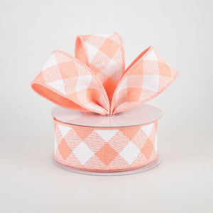1.5"x10yd Diagonal Check On Royal Burlap, Peach/White  MY54